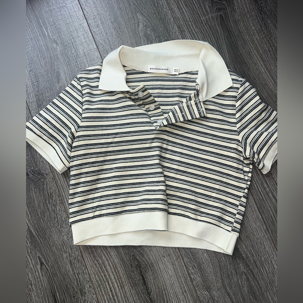 Bronzesnake Black and White Striped Polo Shirt